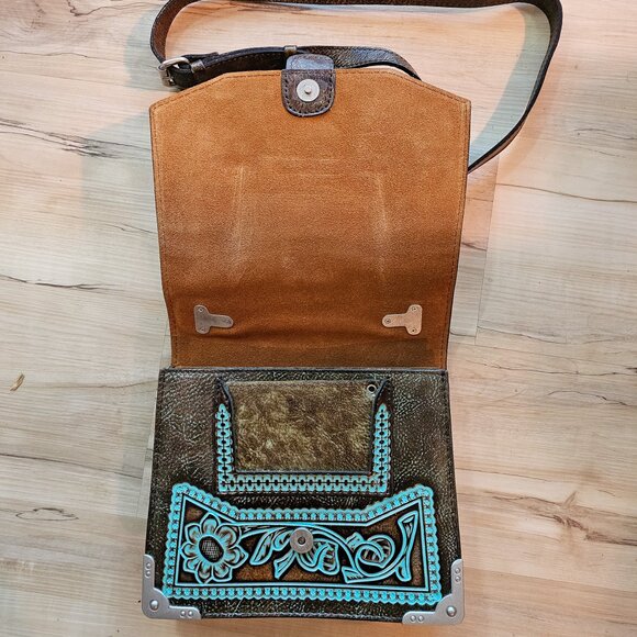 NWOT Patricia Nash Stella Flap Brown and Turquoise Handbag - Picture 5 of 15